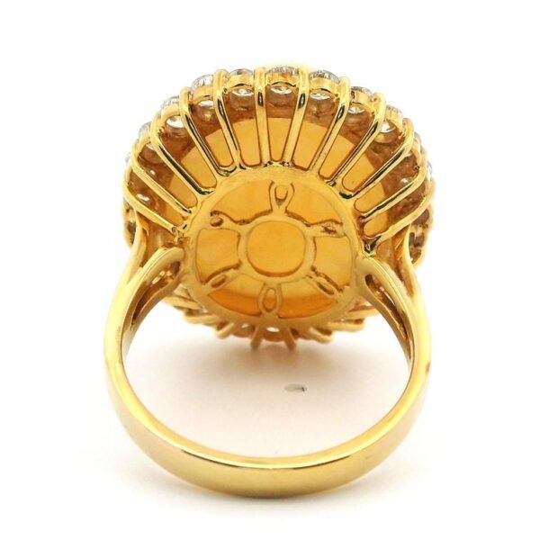 15.25CT Natural Ethiopian AIG Certified Opal DE VVS1 Diamond 14K Yellow Gold Ring