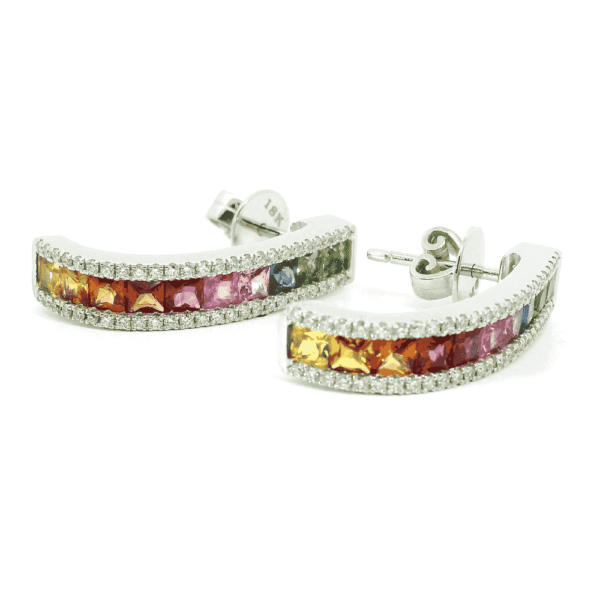 4.30 CT Natural Rainbow Sapphire Diamond Earring 18K White Gold
