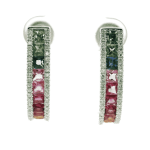 4.30 CT Natural Rainbow Sapphire Diamond Earring 18K White Gold