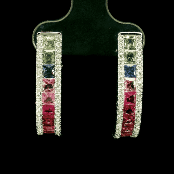 4.30 CT Natural Rainbow Sapphire Diamond Earring 18K White Gold
