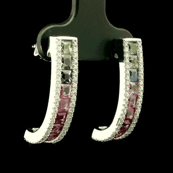 4.30 CT Natural Rainbow Sapphire Diamond Earring 18K White Gold