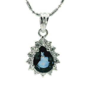 Natural Blue Sapphire Diamond Pendant White Gold 1.75CT Pear Sapphire