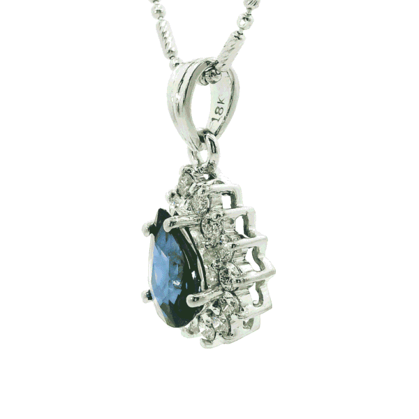 Natural Blue Sapphire Diamond Pendant White Gold 1.75CT Pear Sapphire