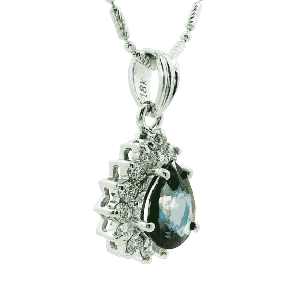 Natural Blue Sapphire Diamond Pendant White Gold 1.75CT Pear Sapphire