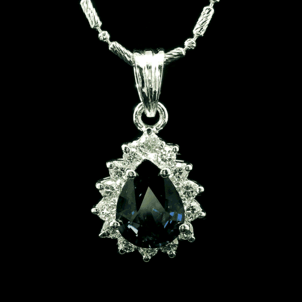 Natural Blue Sapphire Diamond Pendant White Gold 1.75CT Pear Sapphire