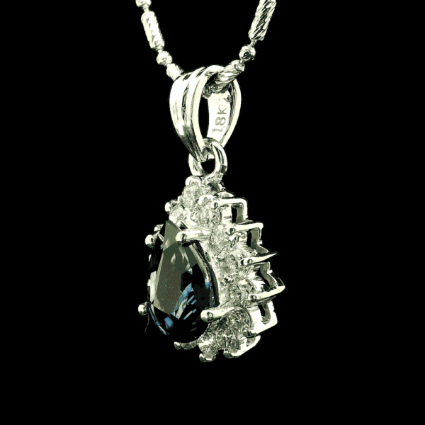Natural Blue Sapphire Diamond Pendant White Gold 1.75CT Pear Sapphire