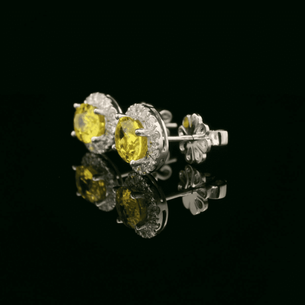 1.60 CT Natural Yellow Sapphire Diamond Earring 18K White Gold
