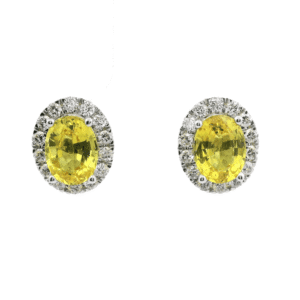 1.60 CT Natural Yellow Sapphire Diamond Earring 18K White Gold