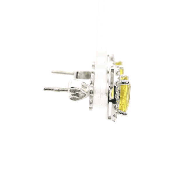 1.60 CT Natural Yellow Sapphire Diamond Earring 18K White Gold