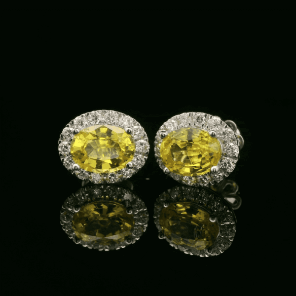 1.60 CT Natural Yellow Sapphire Diamond Earring 18K White Gold