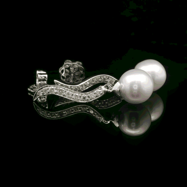 10.25 CT Natural White Pearl Diamond Earring 14K White Gold