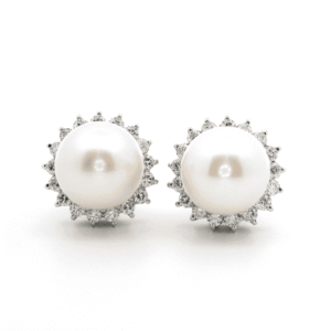 11.8CT Natural Creamy White Pearl Diamond Earring 14K White Gold