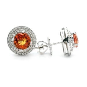 3.34 CT Natural Orange Sapphire Diamond Earring 18K White Gold