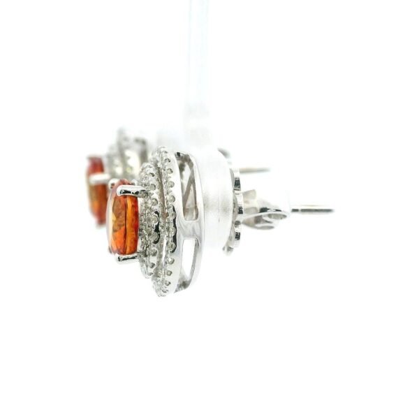 3.34 CT Natural Orange Sapphire Diamond Earring 18K White Gold