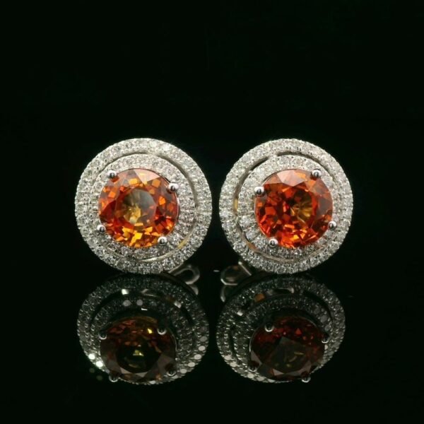3.34 CT Natural Orange Sapphire Diamond Earring 18K White Gold