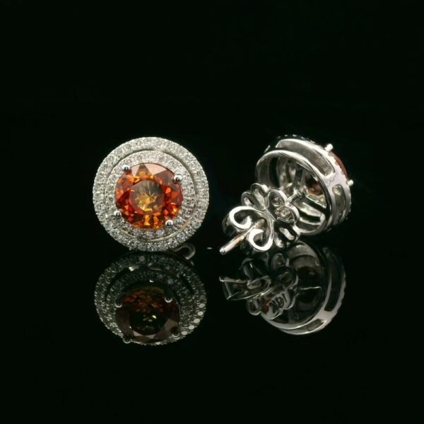 3.34 CT Natural Orange Sapphire Diamond Earring 18K White Gold