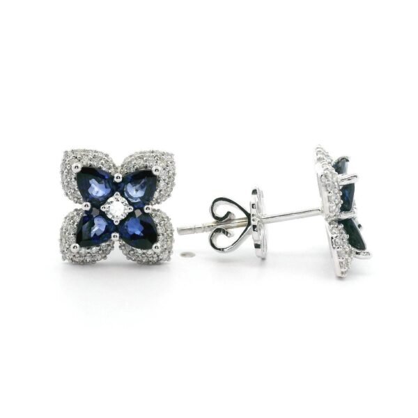 2.26CT Natural Blue Sapphire Diamond Earring 18K White Gold