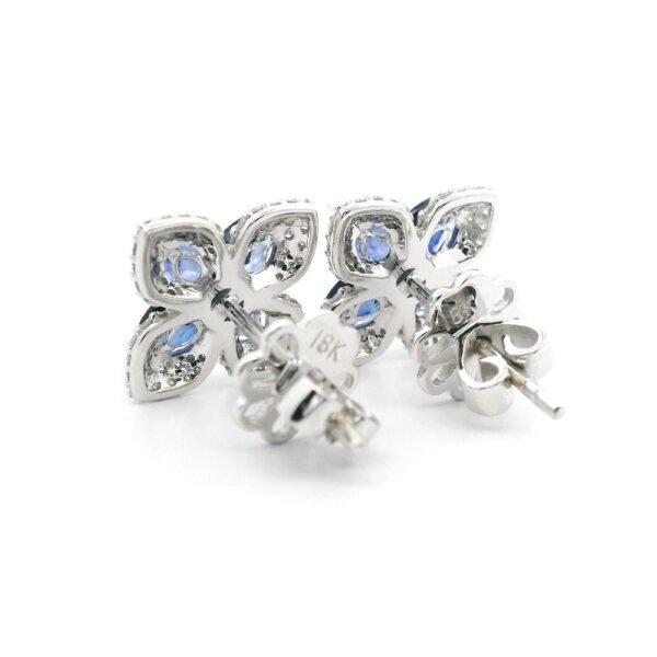 2.26CT Natural Blue Sapphire Diamond Earring 18K White Gold