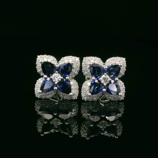2.26CT Natural Blue Sapphire Diamond Earring 18K White Gold
