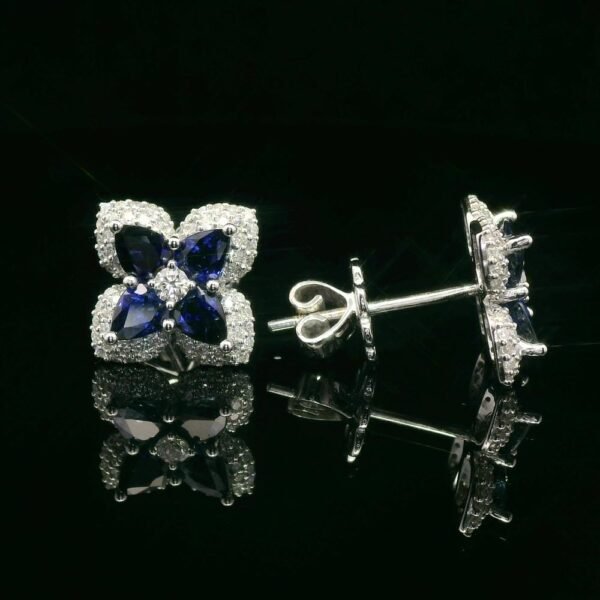 2.26CT Natural Blue Sapphire Diamond Earring 18K White Gold