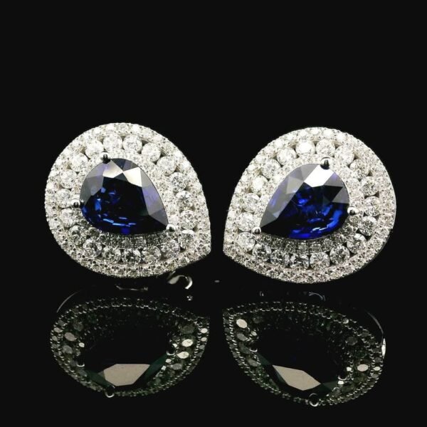 4.60CT Natural Blue Sapphire Diamond Earring 18K White Gold