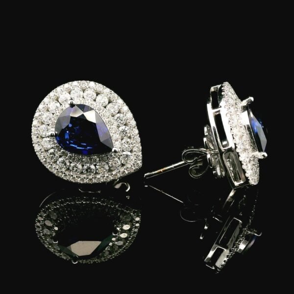 4.60CT Natural Blue Sapphire Diamond Earring 18K White Gold