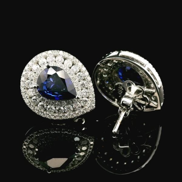 4.60CT Natural Blue Sapphire Diamond Earring 18K White Gold
