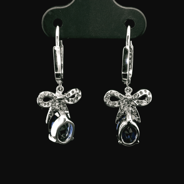2.48 CT Natural Blue Sapphire Diamond Earring 18K White Gold