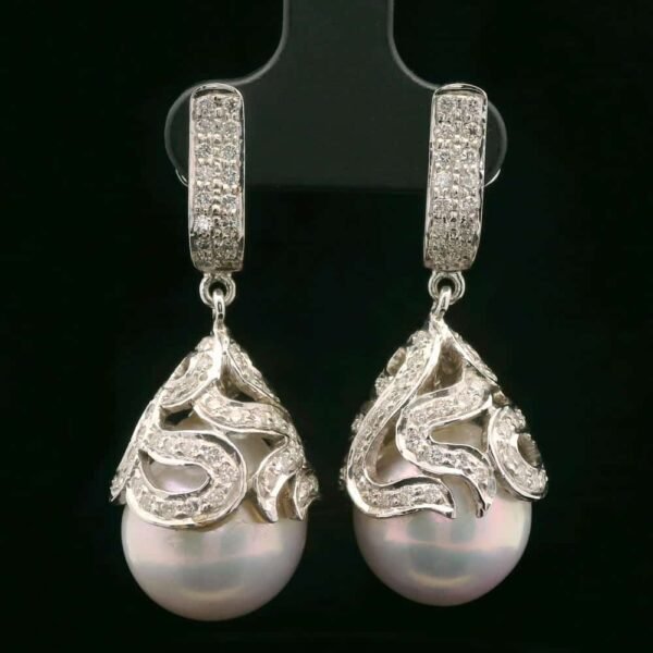 15.40 CT Natural Rose Pearl Diamond Earring 18K White Gold