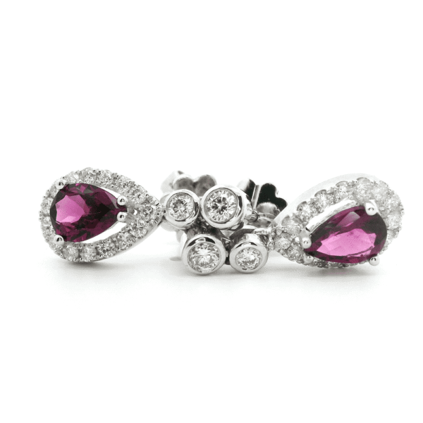 2.80 CT Natural Purple Garnet Diamond Earring 18K White Gold