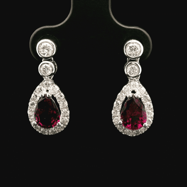 2.80 CT Natural Purple Garnet Diamond Earring 18K White Gold