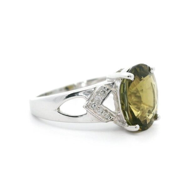 3.10 CTW Natural Sphene  Diamond 18k White Gold Ring