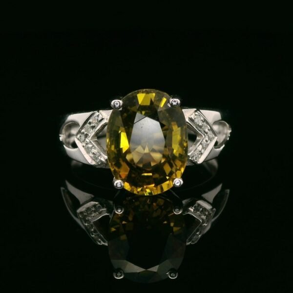 3.10 CTW Natural Sphene  Diamond 18k White Gold Ring