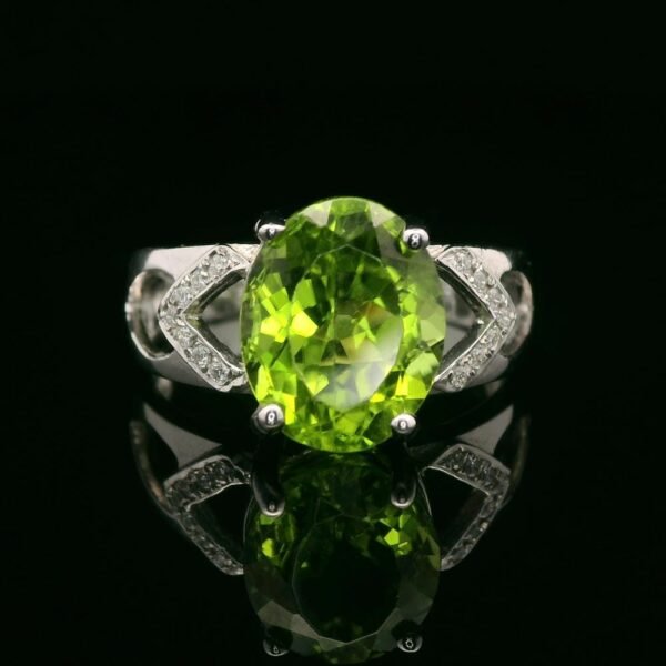 3 CTW Natural Peridot Diamond 18k White Gold Ring