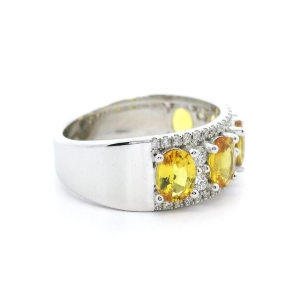 2.87 CTW Natural Yellow Sapphire Diamond 18k White Gold Ring