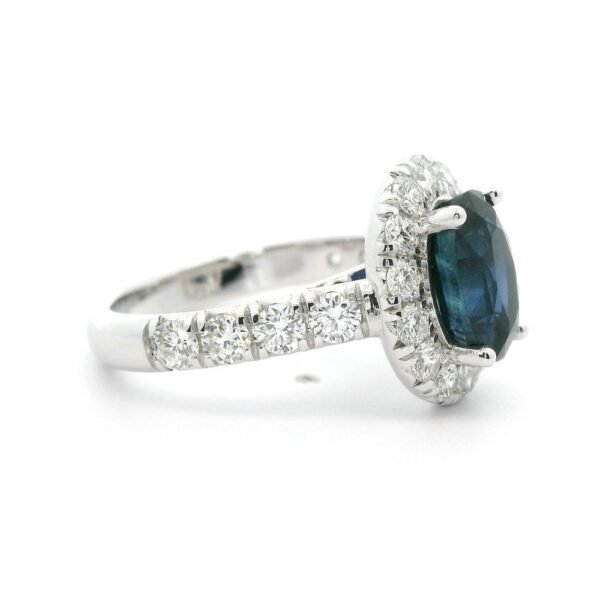 4.14 CTW Natural Sapphire Diamond 18k White Gold Ring