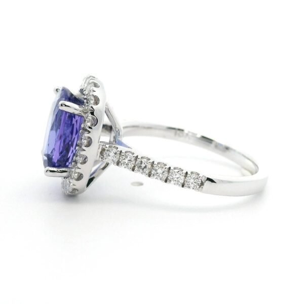 3.92 CTW Natural Tanzanite Diamond 18k White Gold Ring