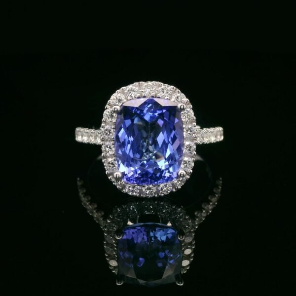 3.92 CTW Natural Tanzanite Diamond 18k White Gold Ring