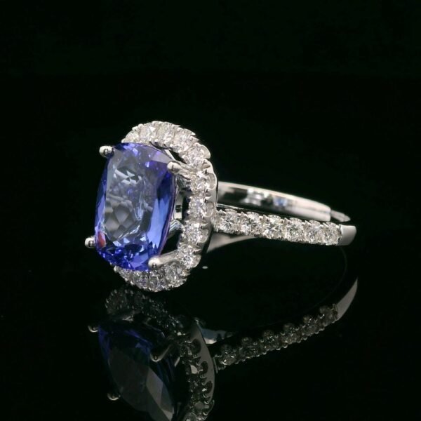3.92 CTW Natural Tanzanite Diamond 18k White Gold Ring