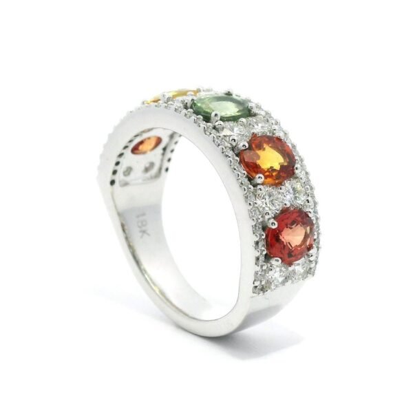 3.58 CTW Natural Rainbow Sapphire Diamond 18k White Gold Ring