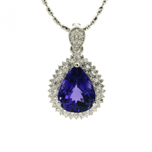 8.06ct Pear Cut natural Tanzanite Diamond Pendant 18K White Gold