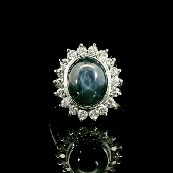 5.00CTW Natural Star Sapphire Diamond 18k White Gold Ring