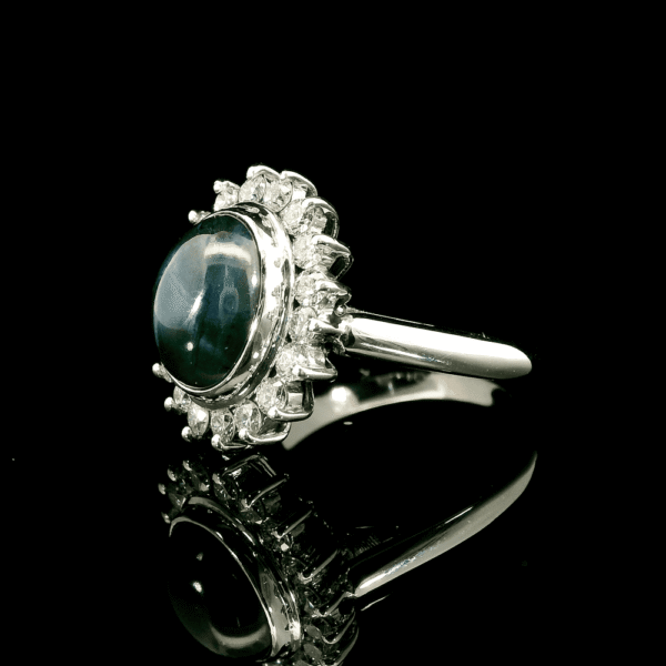 5.00CTW Natural Star Sapphire Diamond 18k White Gold Ring