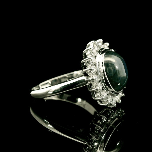 5.00CTW Natural Star Sapphire Diamond 18k White Gold Ring