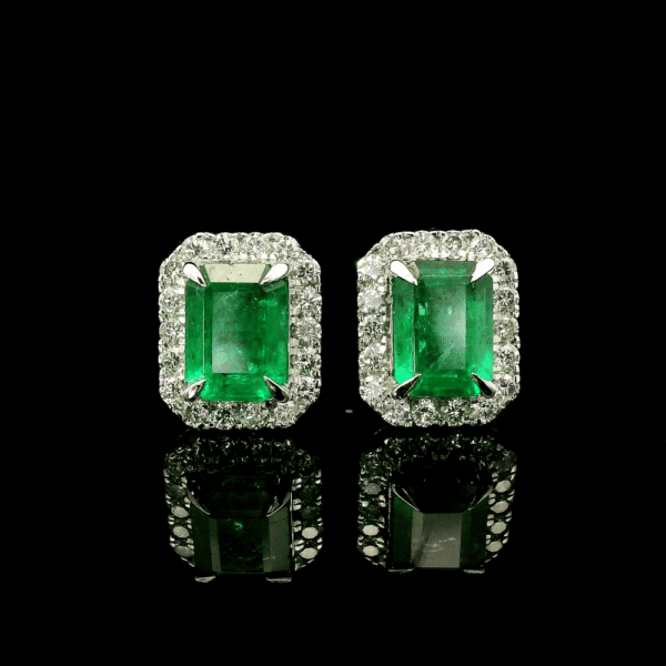 3.99 CT Natural Emerald Diamond Earring 18K White Gold