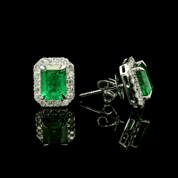 3.99 CT Natural Emerald Diamond Earring 18K White Gold